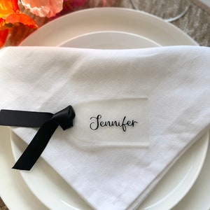 Cartões de lugar de acrílico, acrílico fosco, minimalista personalizado, arranjo de assentos, casamento, nome personalizado em acrílico, cartão de lugar de fita