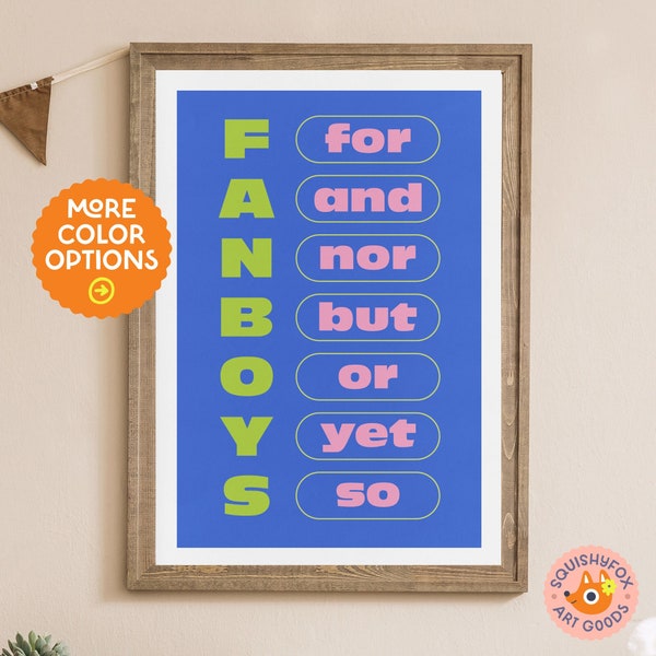 FANBOYS Poster Conjunctions Classroom Educational Poster for Back to School Decor Digital Download Printable Poster