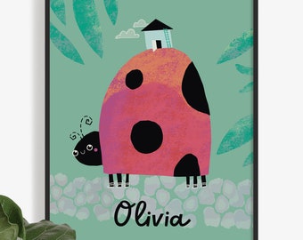 Póster con nombre personalizado para guardería de mariquitas (descarga digital)