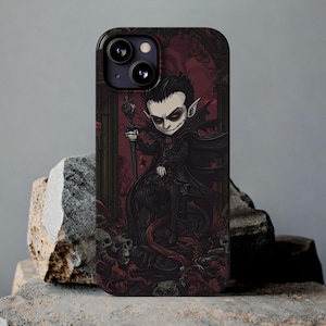 Bonita funda para iPhone con diseño de vampiro, estilo anime de dibujos animados, regalo peculiar y espeluznante para amantes del terror gótico
