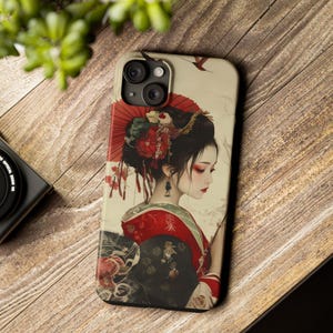Funda para teléfono japonesa de geisha, estilo anime manga, fina y protectora, ideal como regalo de fantasía mitológica para amantes de la historia japonesa.