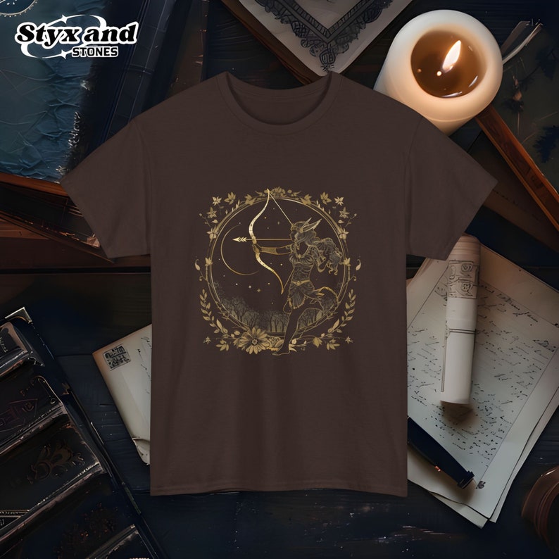 Artemis Goddess of the Hunt T-Shirt Greek Mythology Tee Archery Artemis Graphic Shirt Nature Lover Gift Unisex Goddess Apparel image 3