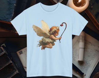 Camiseta vintage de Cupido para el día de San Valentín, camiseta retro de ángel literario de mitología, camiseta gráfica de querubín, diseño de amante de las alas de ángel, regalo navideño unisex