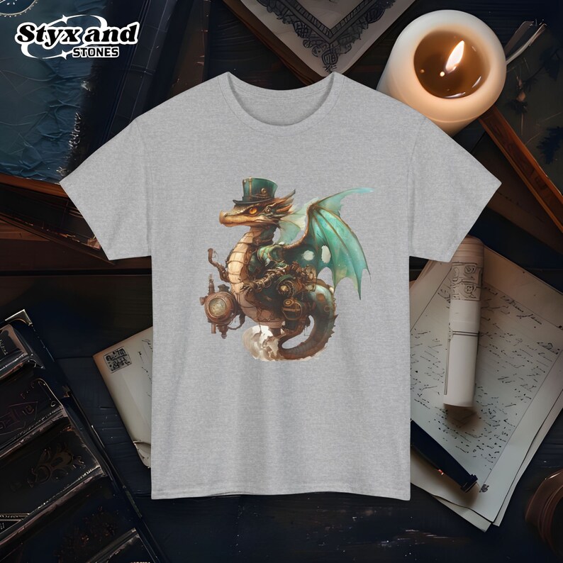 Steampunk Cartoon Dragon Lizard Tshirt Vintage Unique Gift for Scifi