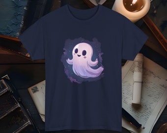 Linda camiseta de fantasma, diseño espeluznante kawaii, adorable camiseta gráfica de Halloween, divertida y caprichosa camiseta unisex de fantasma, regalo de Boo para los amantes de Halloween