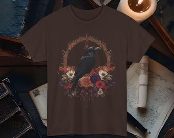 The Raven Edgar Allen Poe Inspired Floral T-Shirt Gothic Literature Graphic Vintage Classic Poetry Horror Clothing Gift for Literary Fans