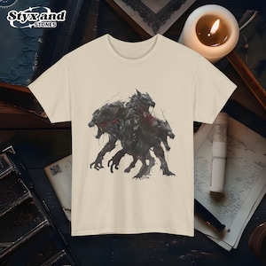 Cerberus Three-Headed Dog Mythology T-Shirt Greek Mythical Beast Tee Unisex Fantasy Apparel Mythology Lover Gift Greek Mythology Tee