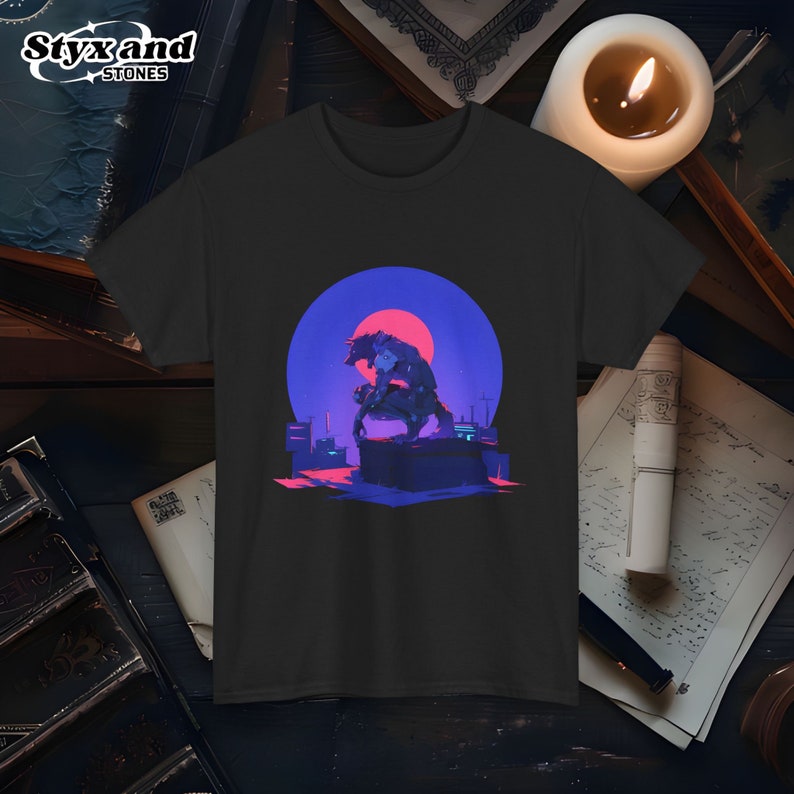 Cyberpunk Werewolf Shirt Futuristic Sci-Fi Werewolf Lycanthrope Halloween Werewolf Art Ninja Moon T-Shirt Sigma Wolf Shirt Alpha Apparel Black