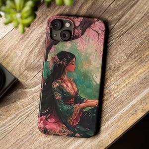Funda para teléfono con diseño de flor de cerezo, mitología griega, fina y fantástica, encantador diseño cottagecore, regalo Art Nouveau para ella.