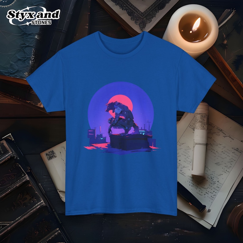 Cyberpunk Werewolf Shirt Futuristic Sci-Fi Werewolf Lycanthrope Halloween Werewolf Art Ninja Moon T-Shirt Sigma Wolf Shirt Alpha Apparel Royal