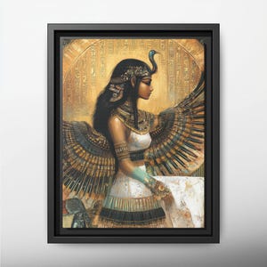 Egyptian Goddess Framed Canvas, Art Nouveau Print, Egyptian Goddess of War, Bastet Wall Art, Floating Frame, Egyptian Mythology Canvas