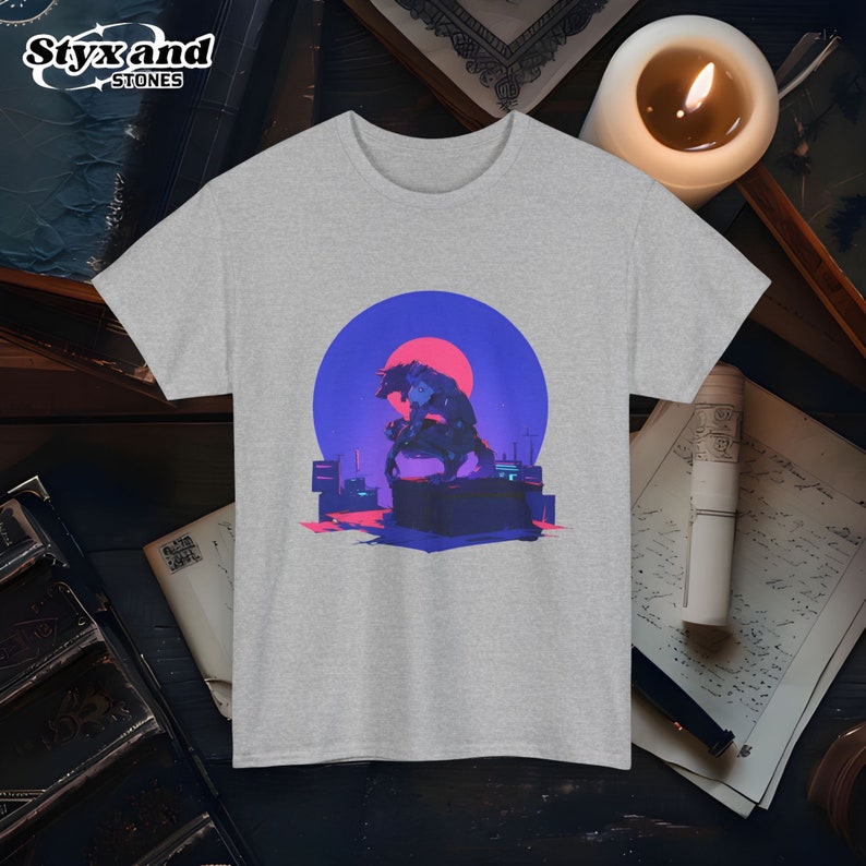 Cyberpunk Werewolf Shirt Futuristic Sci-Fi Werewolf Lycanthrope Halloween Werewolf Art Ninja Moon T-Shirt Sigma Wolf Shirt Alpha Apparel Sport Grey