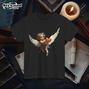 Vintage Cupid Valentine&#39;s Day Tee, Mythology Literary Retro Angel Shirt, Cherub Graphic Tee, Angel Wings Lover Design, Unisex Holiday Gift
