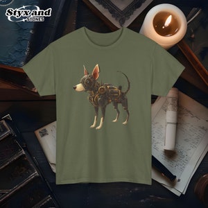 Camiseta de dibujos animados de perro antropomórfico Steampunk, película de ciencia ficción mecánica robótica, regalo para amantes de los perros, cosplay, camiseta punk unisex única