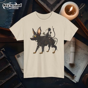 Steampunk Robot Dog Unisex Tee Anthropomorphic Cute Cartoon T-Shirt Sci-Fi Heavy Cotton Shirt Retro Mechanical Dog Top Vintage Y2k Style