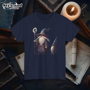 Camiseta unisex con dibujo de mago viejo, mística, con gráficos de fantasía, regalo para fanáticos de los magos, camiseta con personajes mágicos, camiseta de fantasía novedosa, elfo y enano