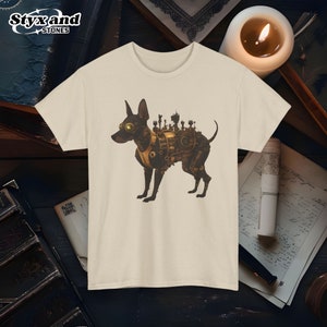 Camiseta de dibujos animados de perro antropomórfico Steampunk, película de ciencia ficción mecánica robótica, regalo para amantes de los perros, cosplay, camiseta punk unisex única