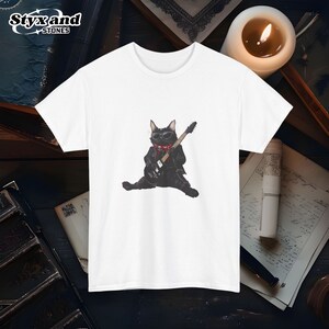 Funny Cat Feline Rockstar Punk Guitar Player Shirt Humorous Music Lover Tee Cool Musician Graphic T-Shirt Gift for Guitarists and Rock Fans