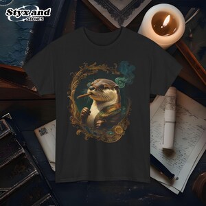 Divertida camiseta de nutria fumando un cigarro, regalo para amantes de los animales, camisetas divertidas y extravagantes, gráficos de dibujos animados, ropa retro de animales marinos, camiseta relajada de gran tamaño