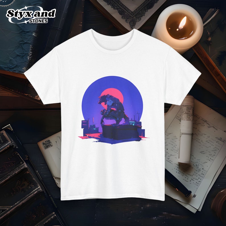 Cyberpunk Werewolf Shirt Futuristic Sci-Fi Werewolf Lycanthrope Halloween Werewolf Art Ninja Moon T-Shirt Sigma Wolf Shirt Alpha Apparel White