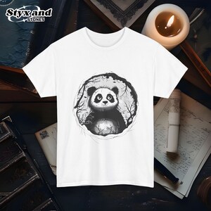 Cartoon Panda Tee Shirt Unique Unhinged Tim Burton Animal Graphic T-Shirt Whimsical Eccentric Art Apparel Unisex Soft Cotton Top Panda Shirt