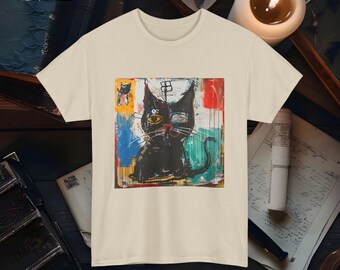 Camiseta de gato abstracto Diseño felino abstracto Graffiti inspirado Pet Lover Tee Arte callejero contemporáneo Camiseta artística única de animales Camiseta divertida de gato