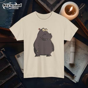 Camiseta Hipopótamo desquiciado Camiseta gráfica de animales lindos de fantasía desquiciada Camiseta unisex de algodón con estilo Tim Burton Moo Zoo Whimsical Dark Art Apparel