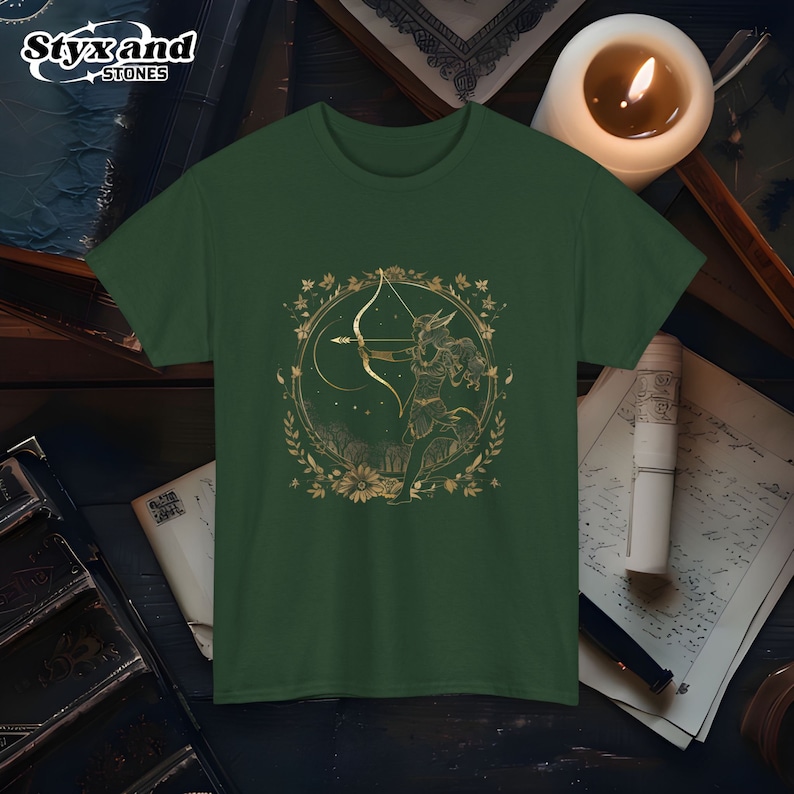 Artemis Goddess of the Hunt T-Shirt Greek Mythology Tee Archery Artemis Graphic Shirt Nature Lover Gift Unisex Goddess Apparel image 2
