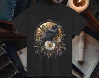 Vintage Raven Witchy Tee, Literary Dark Academia Shirt, Tarot Card Graphic Tee, Golincore Gothic Crow Apparel, Raven Lover Book Club Gift