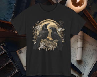 Vintage Raven Witchy Tee, Literary Dark Academia Shirt, Tarot Card Graphic Tee, Golincore Gothic Crow Apparel, Raven Lover Book Club Gift
