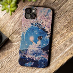 Funda para teléfono con diseño de diosa de la flor de cerezo, fina y protectora, con diseño de geisha japonesa, arte de anime de novela de cuentos, ilustraciones de hadas de fantasía