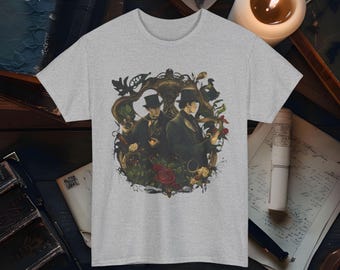Sherlock Holmes and Watson, Arthur Conan Doyle Graphic Tee, Mystery Detective Inspired, Baker Street Book Lovers Classic Literature Art Gift