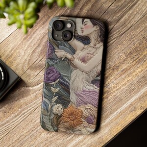 Greek Goddess Embroidery Case | Flower Print Protective Cover | 3D Stylish Elegant Mobile Cover | Fantasy Mythological Quirky Gift for Her