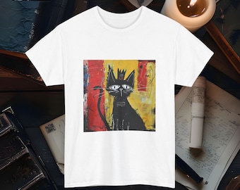 Camiseta de gato abstracto Diseño felino abstracto Graffiti inspirado Pet Lover Tee Arte callejero contemporáneo Camiseta artística única de animales Camiseta divertida de gato