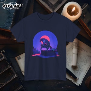 Cyberpunk Werewolf Shirt Futuristic Sci-Fi Werewolf Lycanthrope Halloween Werewolf Art Ninja Moon T-Shirt Sigma Wolf Shirt Alpha Apparel Navy