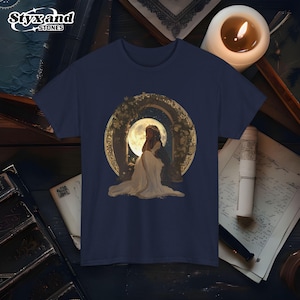 Camiseta de dibujos animados de princesa diosa de la luna, camiseta unisex de mitología griega, camiseta infantil celestial, linda camiseta de cuento de hadas lunar, camiseta juvenil de fantasía mítica