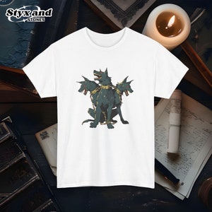 Cerberus Three-Headed Dog Mythology T-Shirt, Mythical Beast Tee, Unisex Fantasy Apparel, Hades Underworld Gift, Unique Greek Mythology Tee
