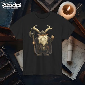 Camiseta con dibujo de vikingo, dios nórdico, elfo, enano, fantasía mítica, guerrero escandinavo, regalo de mitología, folklore nórdico, ropa extravagante