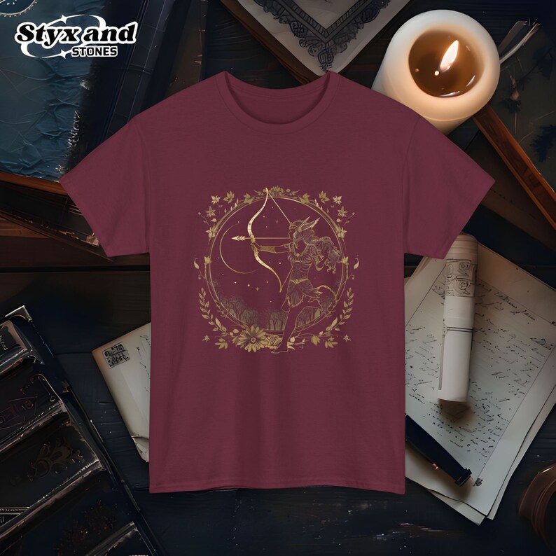 Artemis Goddess of the Hunt T-Shirt Greek Mythology Tee Archery Artemis Graphic Shirt Nature Lover Gift Unisex Goddess Apparel image 4
