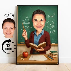 Regalo para profesor, caricatura de profesor personalizada a partir de una foto, retrato divertido de profesor, dibujo de caricatura de profesor personalizado