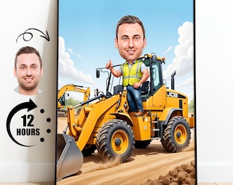 Personalized Construction Caricature: JCB Loader Portrait (Digital Download)