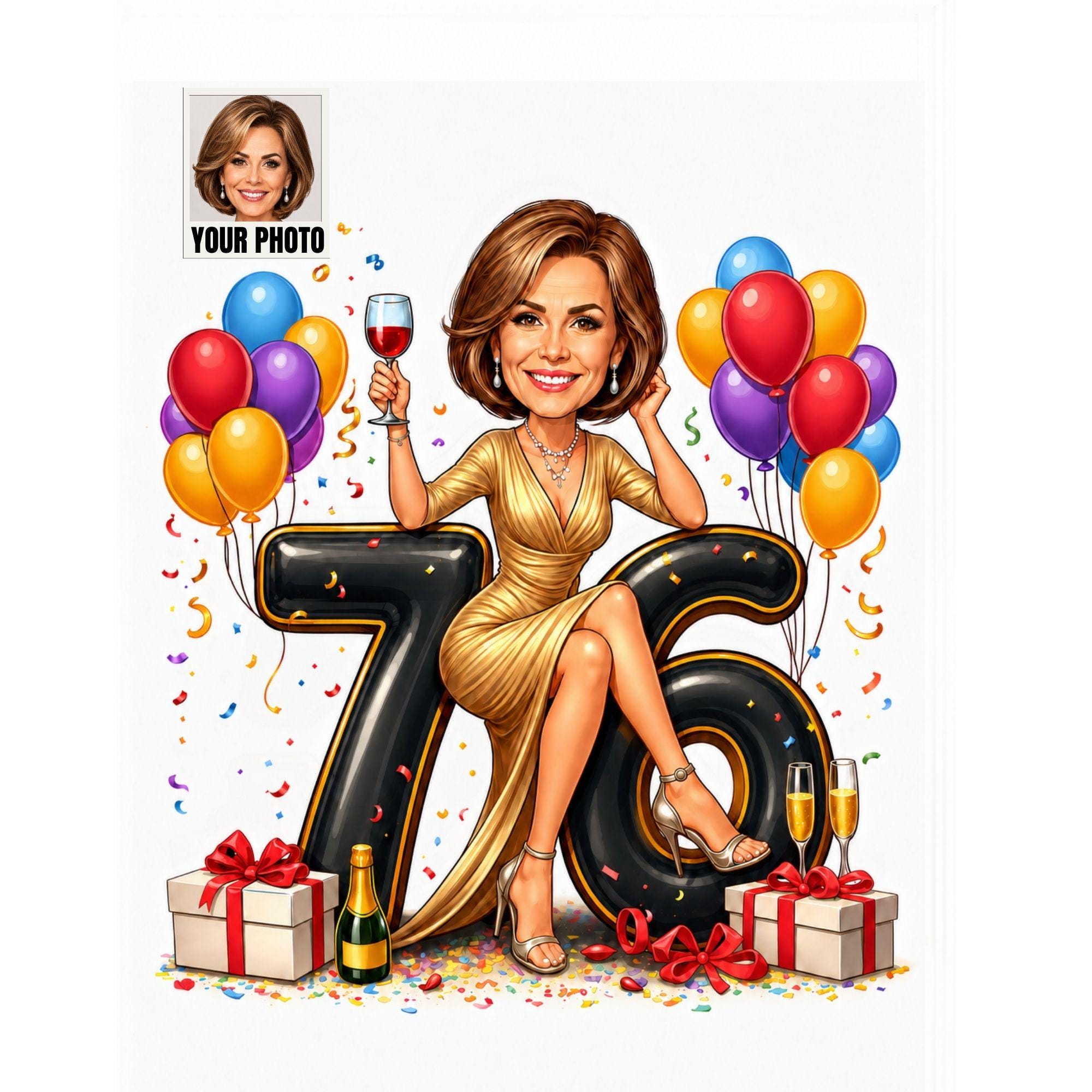 Custom 76th Birthday Caricature from photo