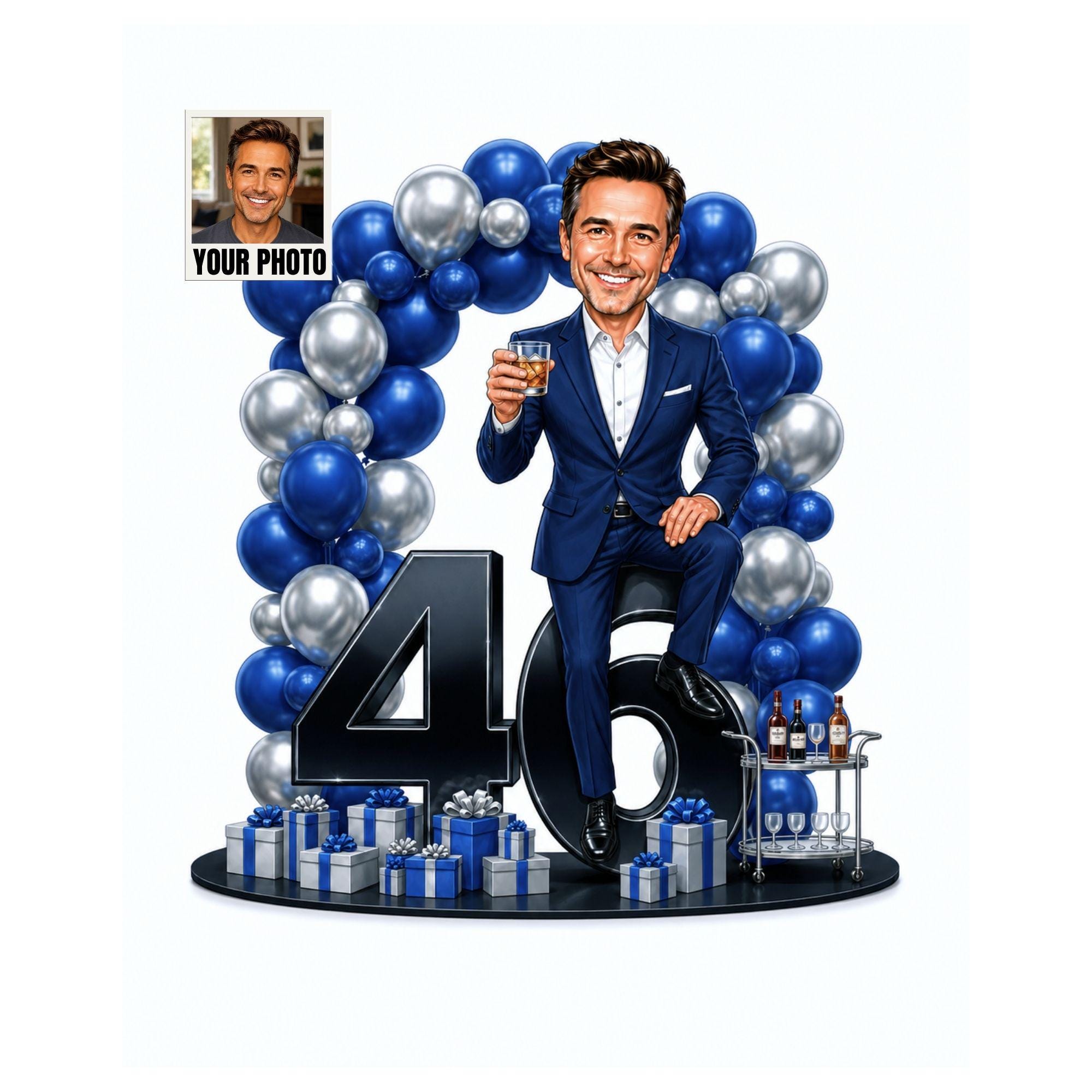 46th Birthday Man Cartoon Portrait for Him from photo