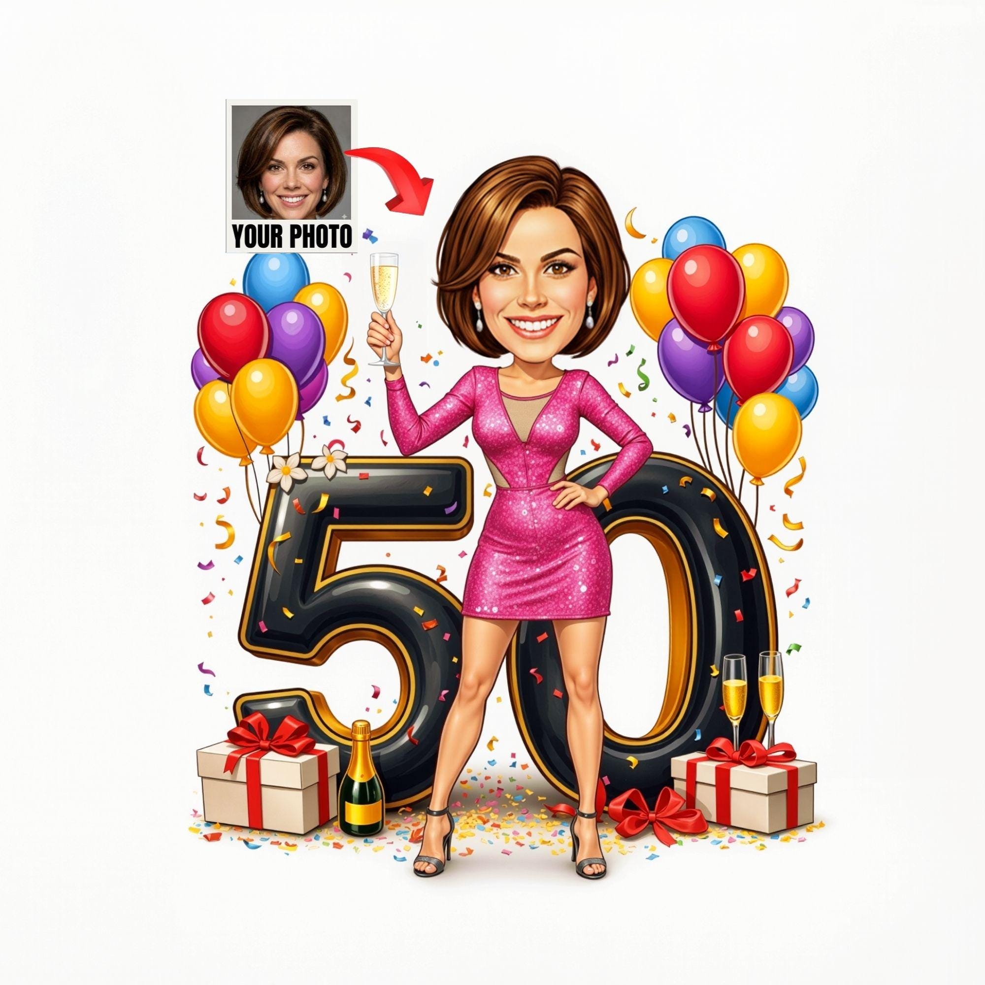 Custom 50th Birthday Caricature from photo