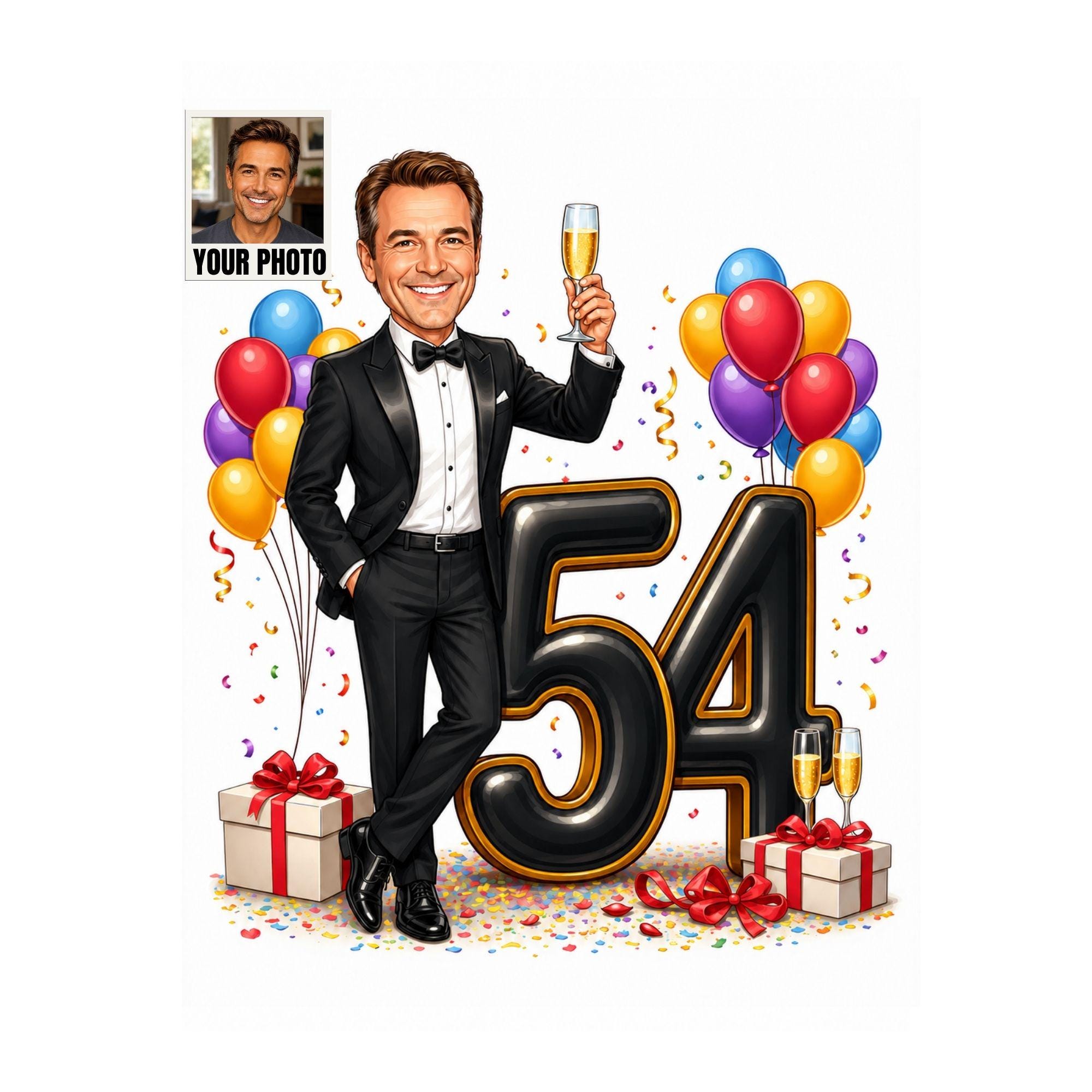 54th Birthday Man Cartoon Portrait from photo