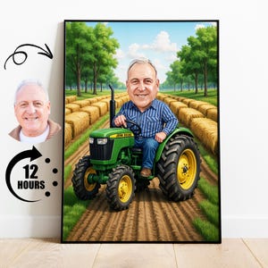 Caricatura de tractor personalizada a partir de una foto, retrato de caricatura de granjero, regalo divertido de agricultura, regalos de tractor para papá, caricatura de granjero
