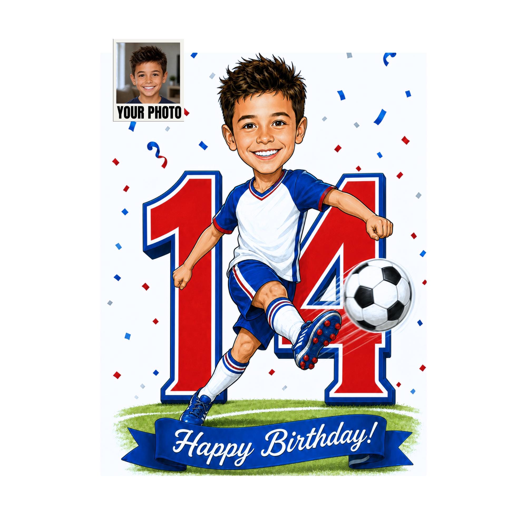 14th Birthday Football Cartoon Portrait for Him from photo