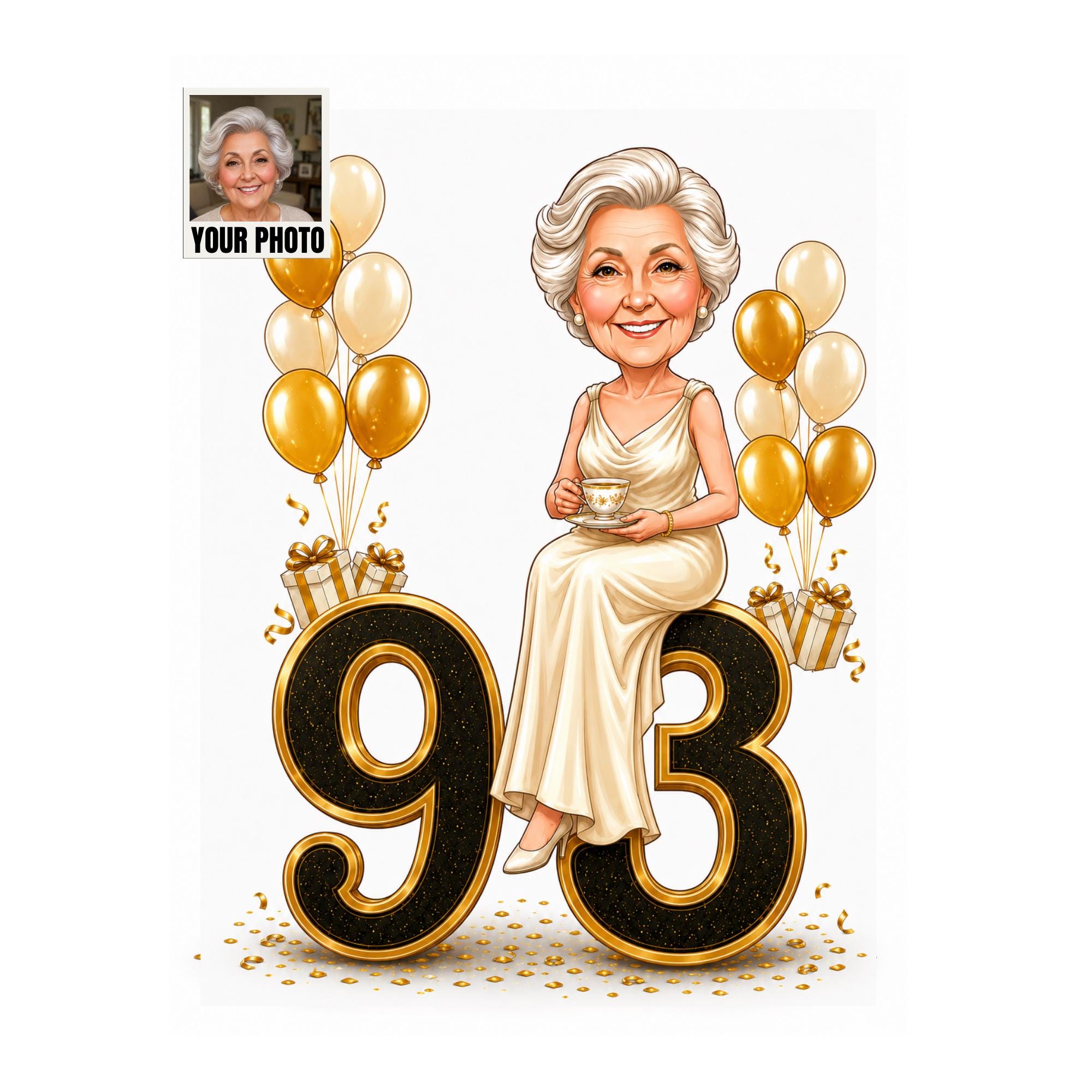 Custom 93rd Birthday Caricature from photo