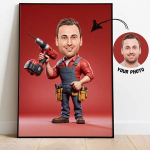 Handyman Caricature Custom Cartoon Portrait Digital Personalized Gift Unique Home Repair Decor Funny Toolbox Artwork Gift for Repairman