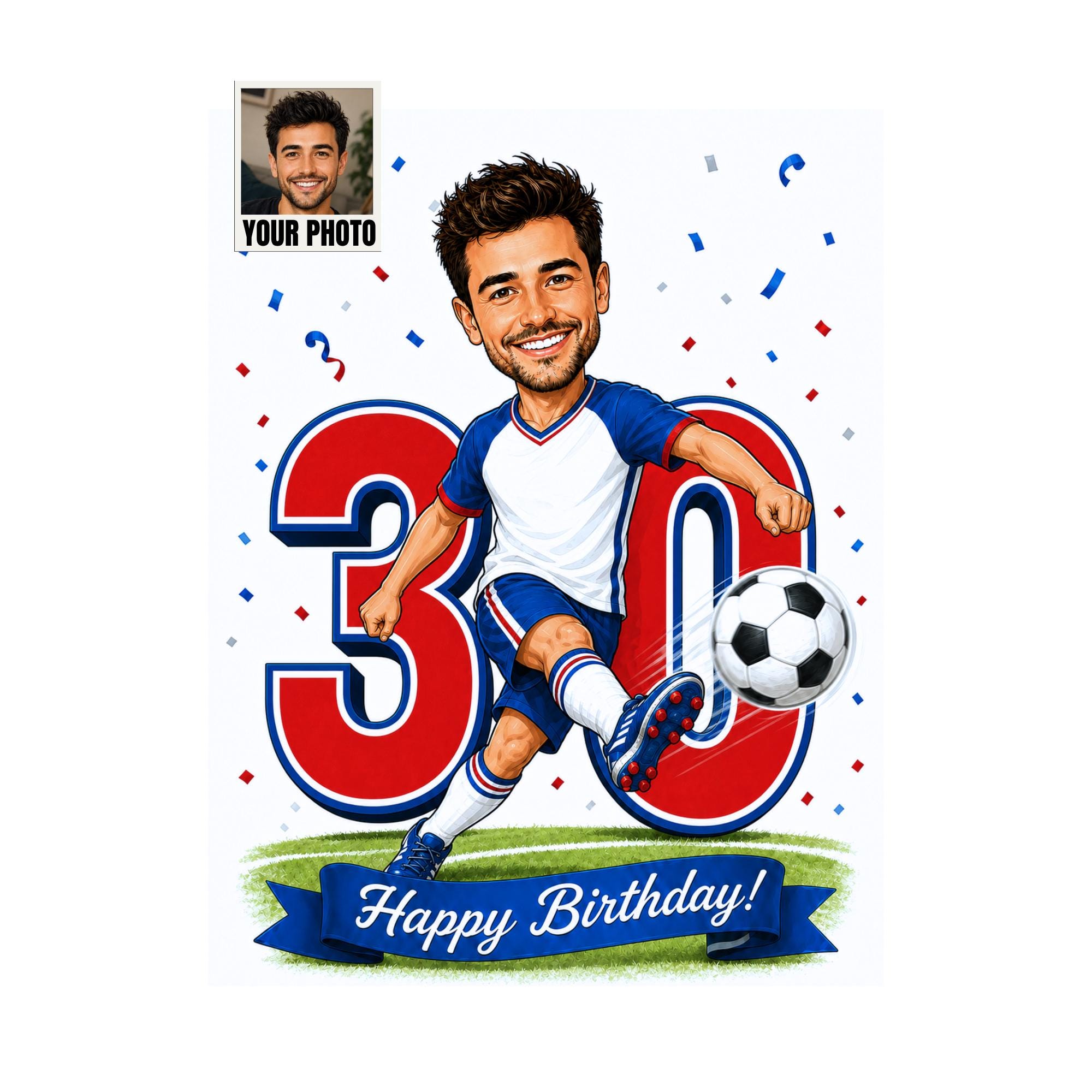 30th Birthday Football Cartoon Portrait for Him from photo
